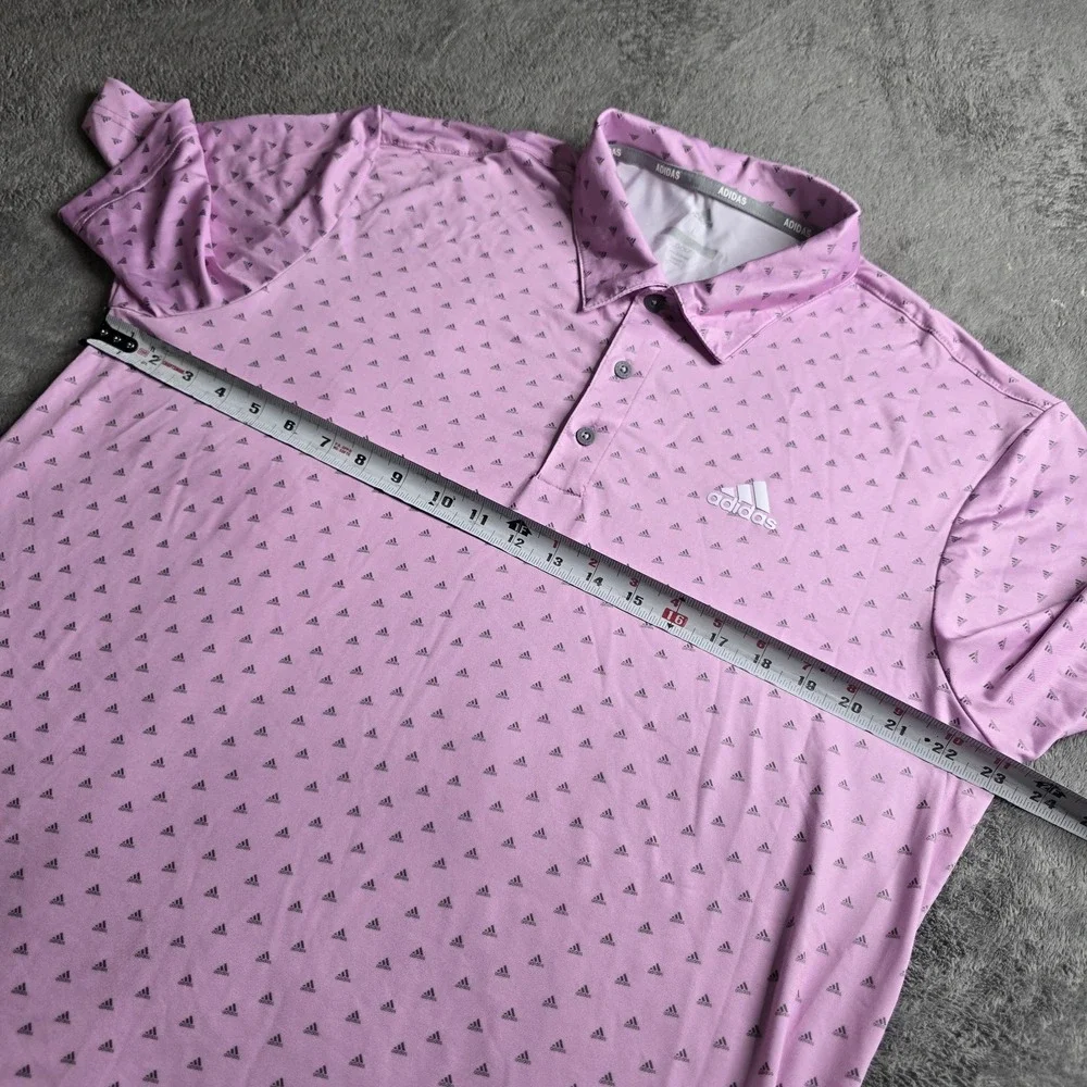 Adidas Adi-Print Bliss Golf Polo Shirt Mens Large Lilac AOP Short Sleeve